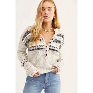 Free People Color Pop Henley Knit Cropped Sweater
